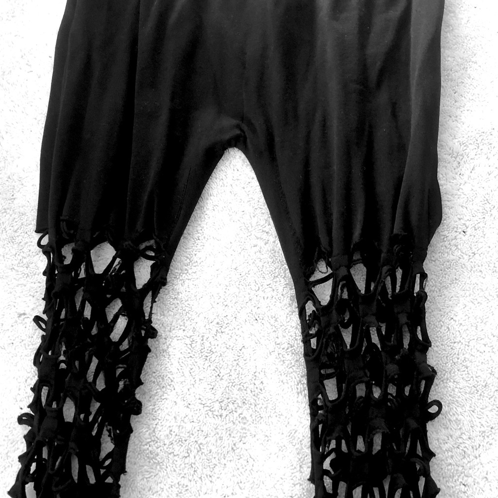 🌞 Unique Big Fence Net holes in legs of these black leggings women One size
